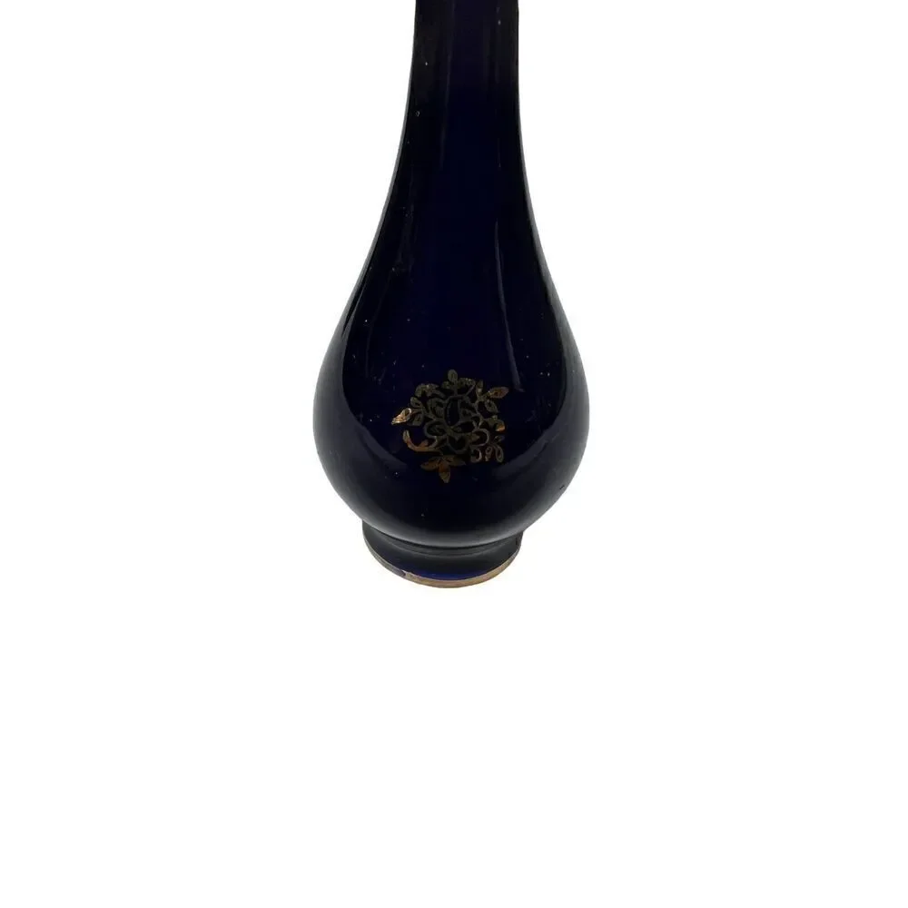 Vintage Limoges Castel France Porcelain Miniature Cobalt Blue & Gold Vases